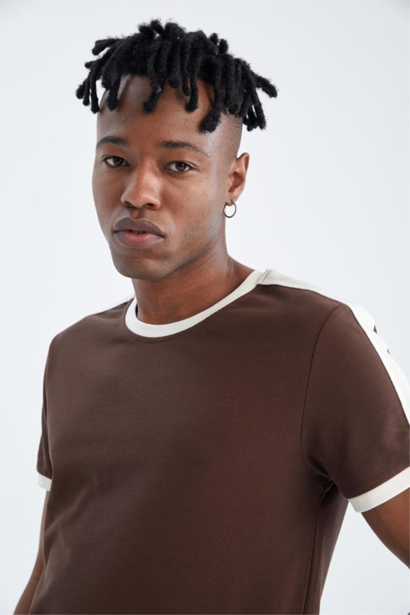 HOMME Marron T-shirt à manches courtes Piquer Coupe slim raccourcie