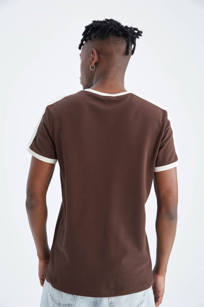 HOMME Marron T-shirt à manches courtes Piquer Coupe slim raccourcie