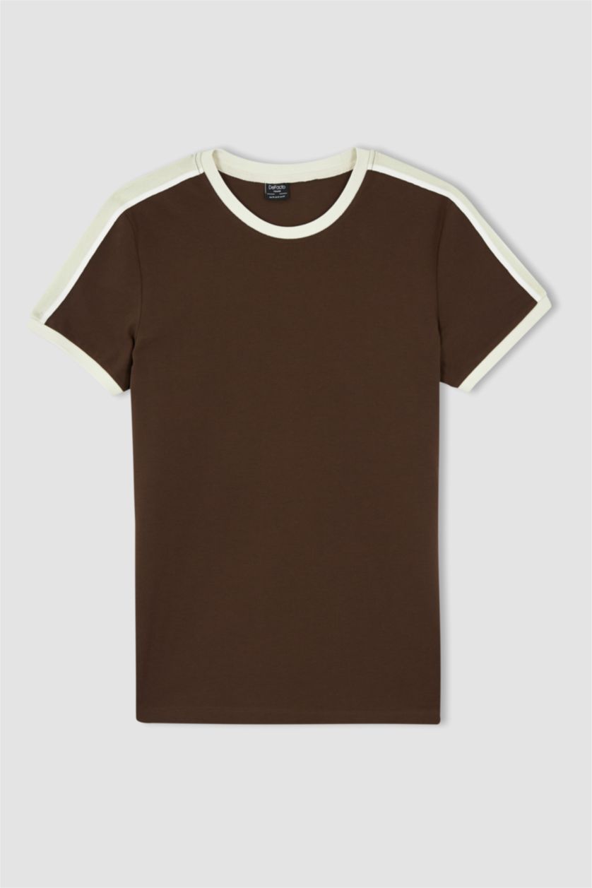 HOMME Marron T-shirt à manches courtes Piquer Coupe slim raccourcie