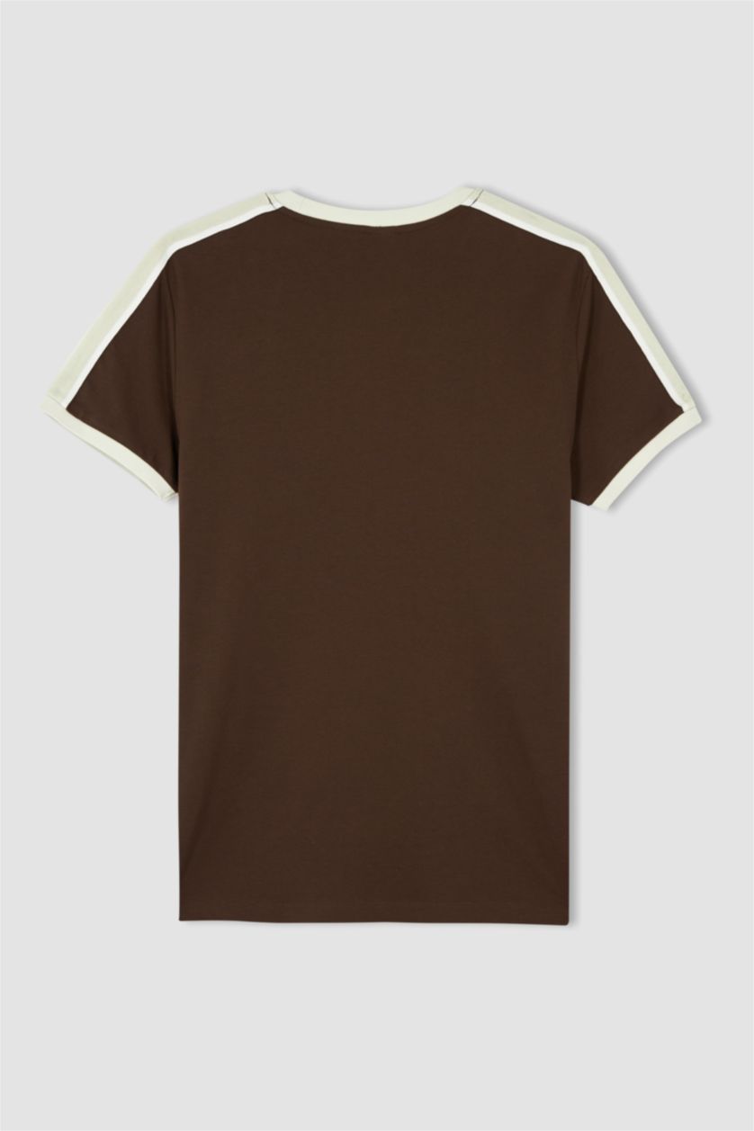 HOMME Marron T-shirt à manches courtes Piquer Coupe slim raccourcie