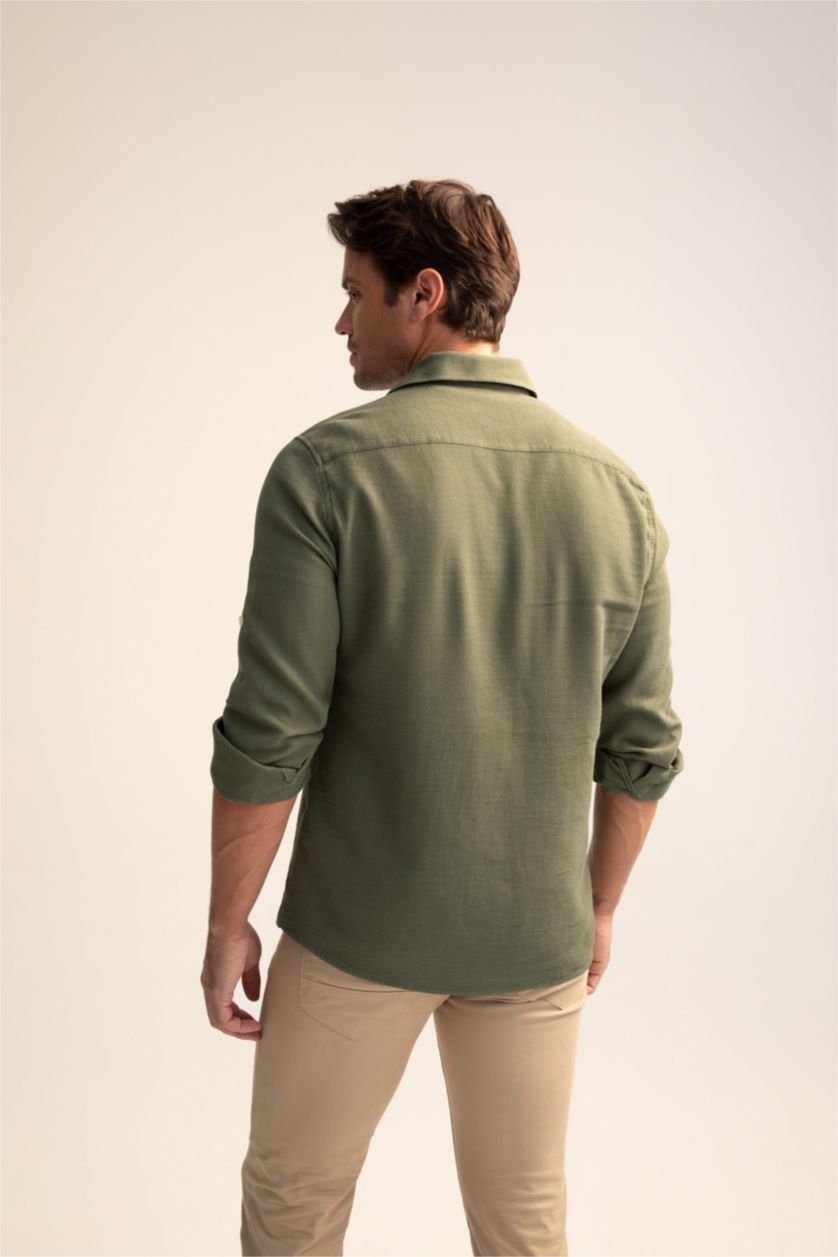 رجال كاكي Modern Fit Long Sleeve Shirt
