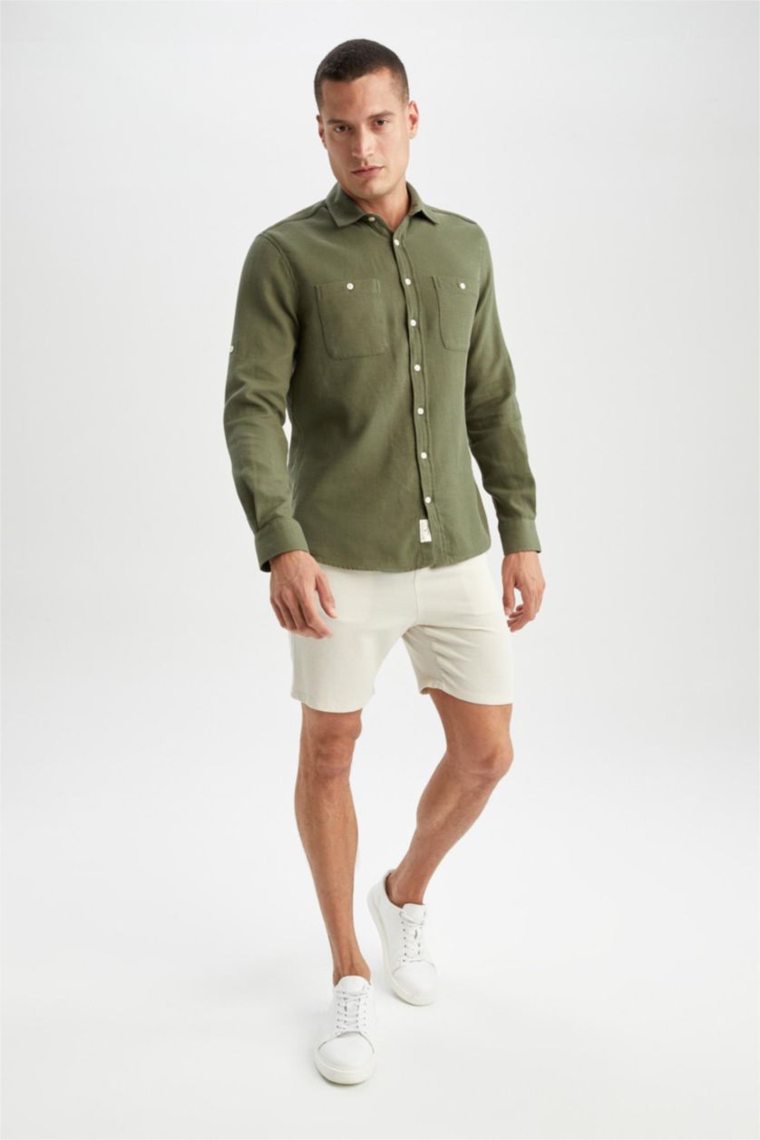 رجال كاكي Modern Fit Long Sleeve Shirt