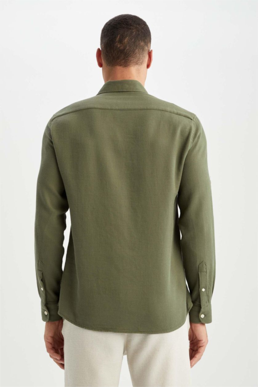 رجال كاكي Modern Fit Long Sleeve Shirt