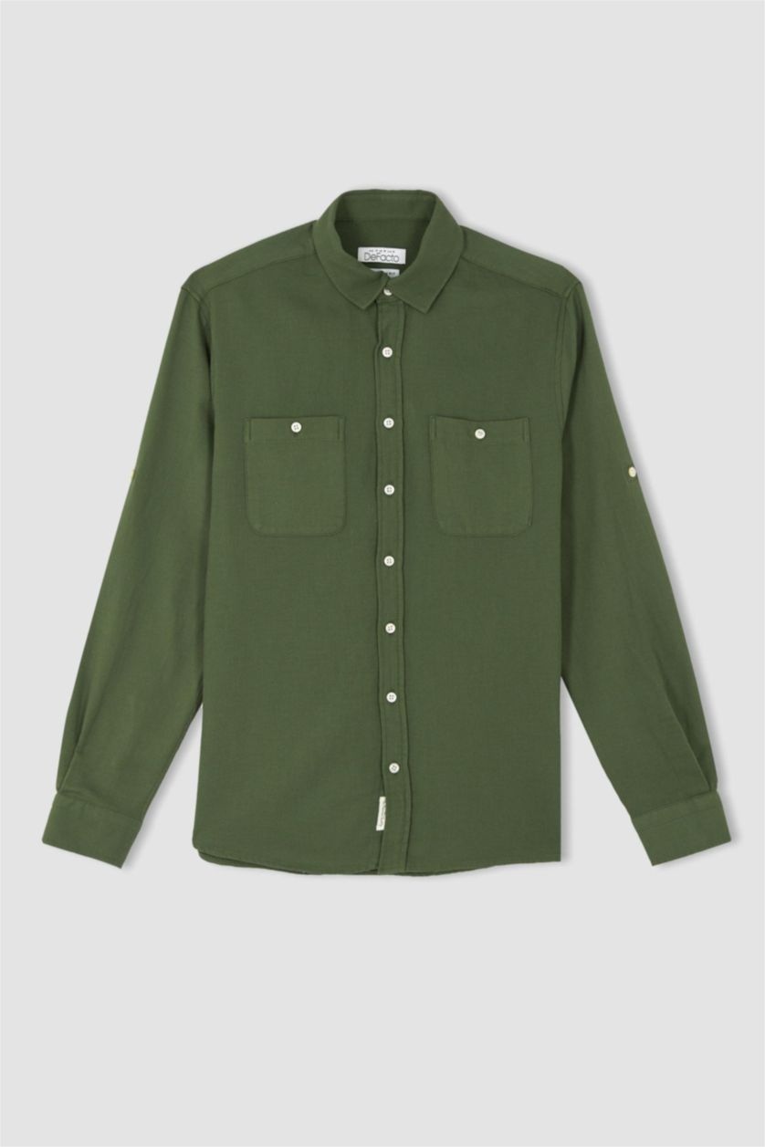 رجال كاكي Modern Fit Long Sleeve Shirt