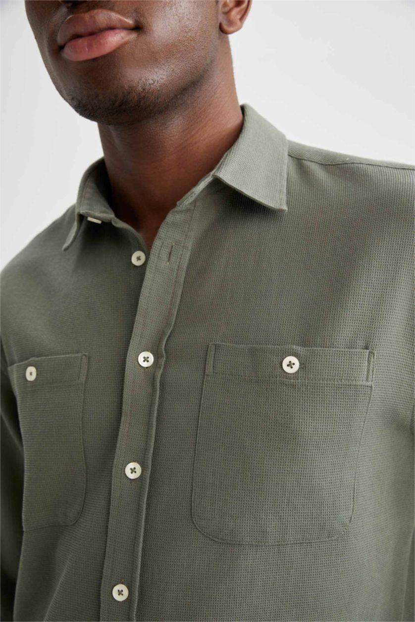 رجال كاكي Modern Fit Long Sleeve Shirt