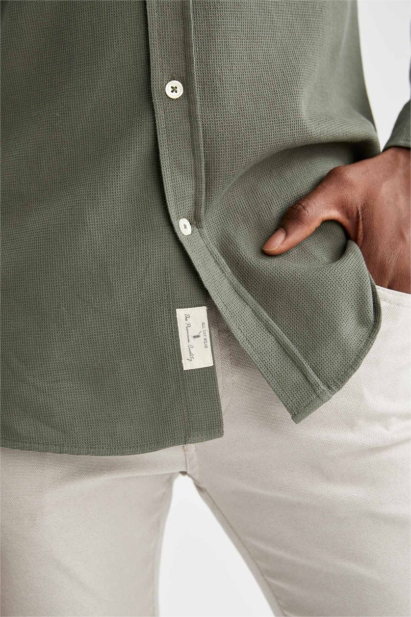 رجال كاكي Modern Fit Long Sleeve Shirt