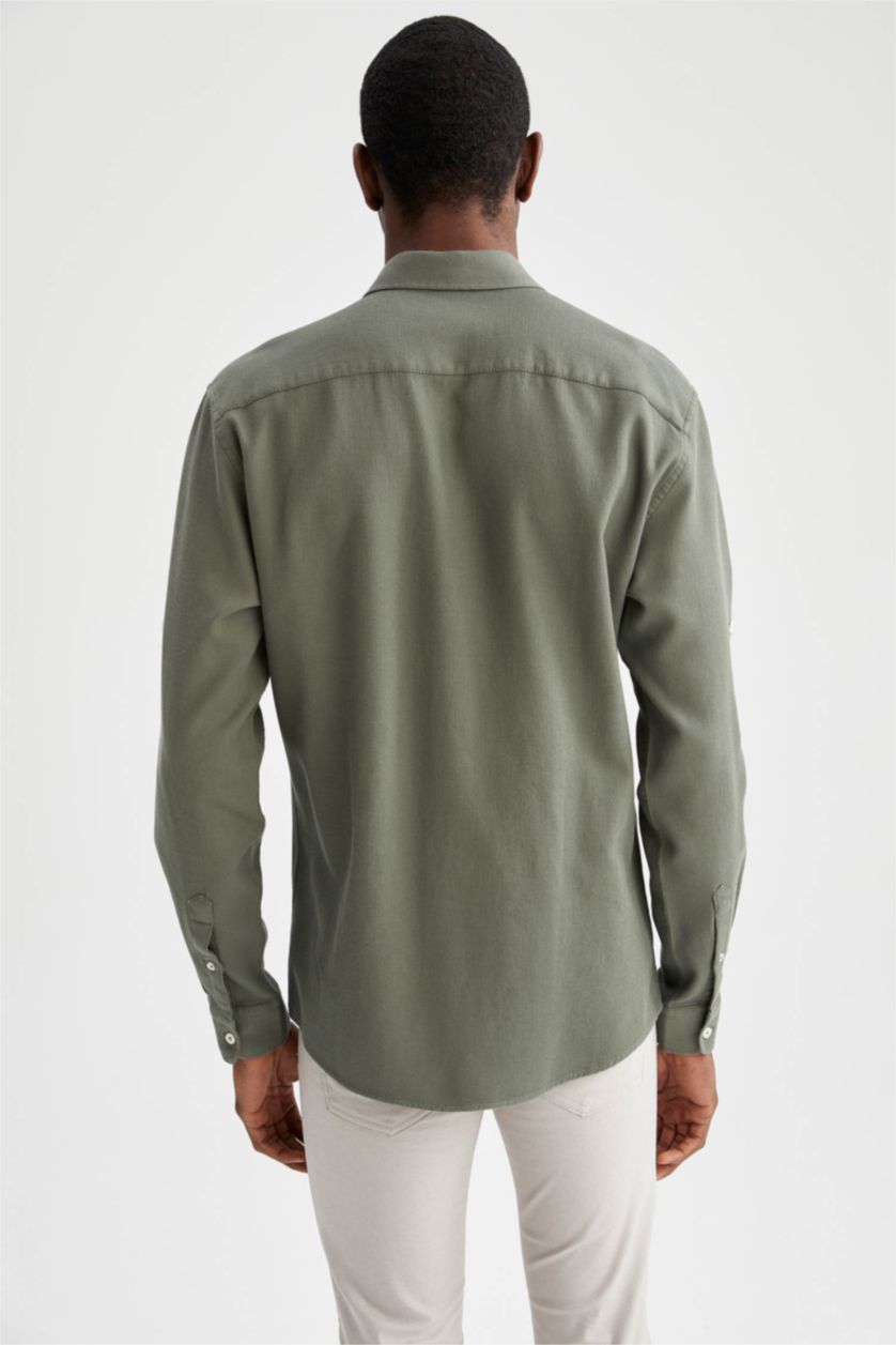 رجال كاكي Modern Fit Long Sleeve Shirt