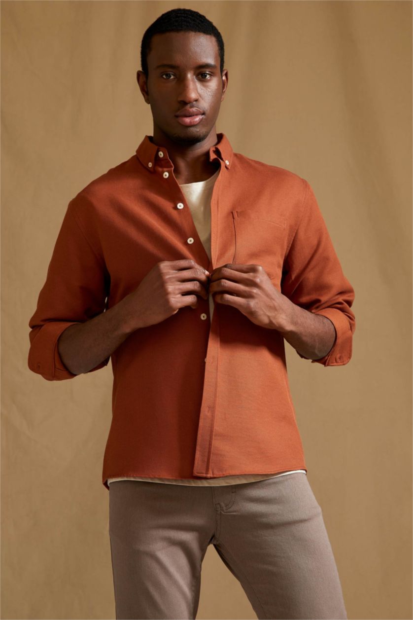 HOMME Marron Foncé Chemises à manches longues Coupe slim raccourcie