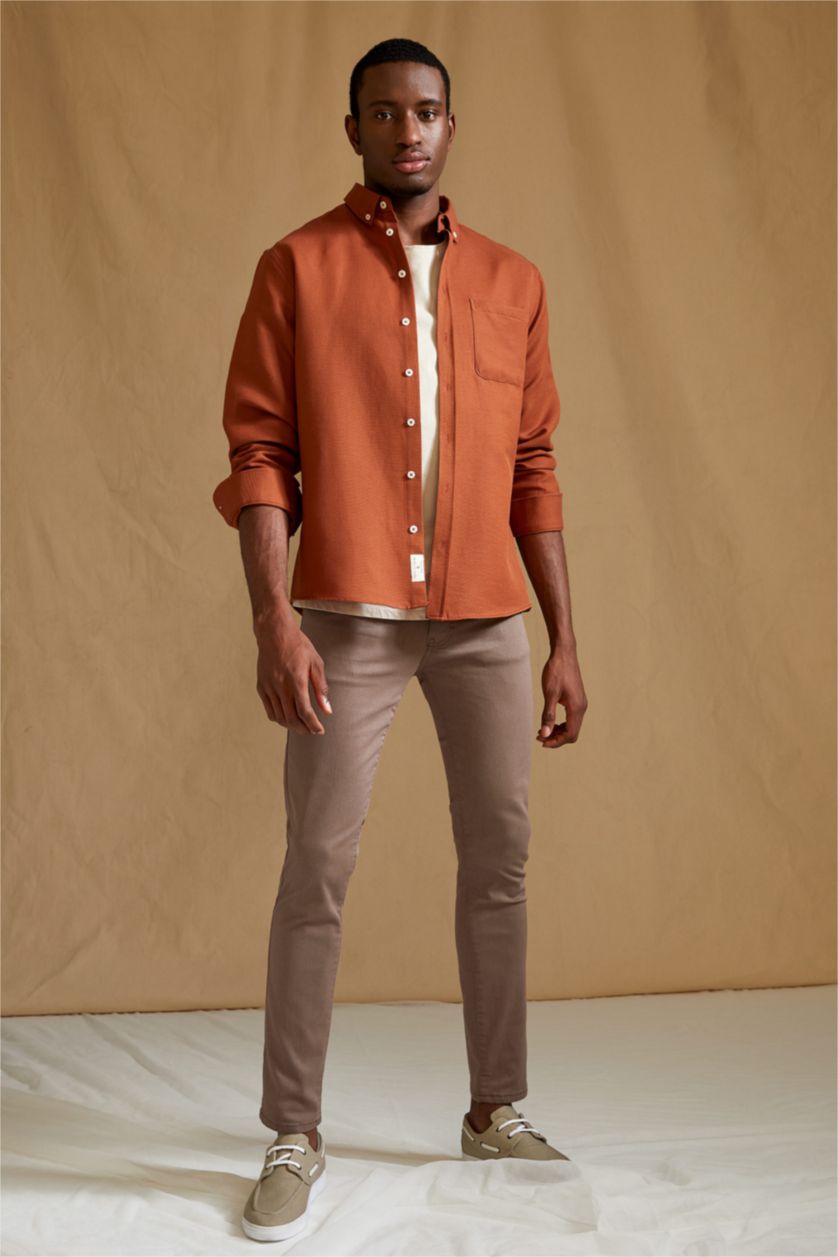 HOMME Marron Foncé Chemises à manches longues Coupe slim raccourcie
