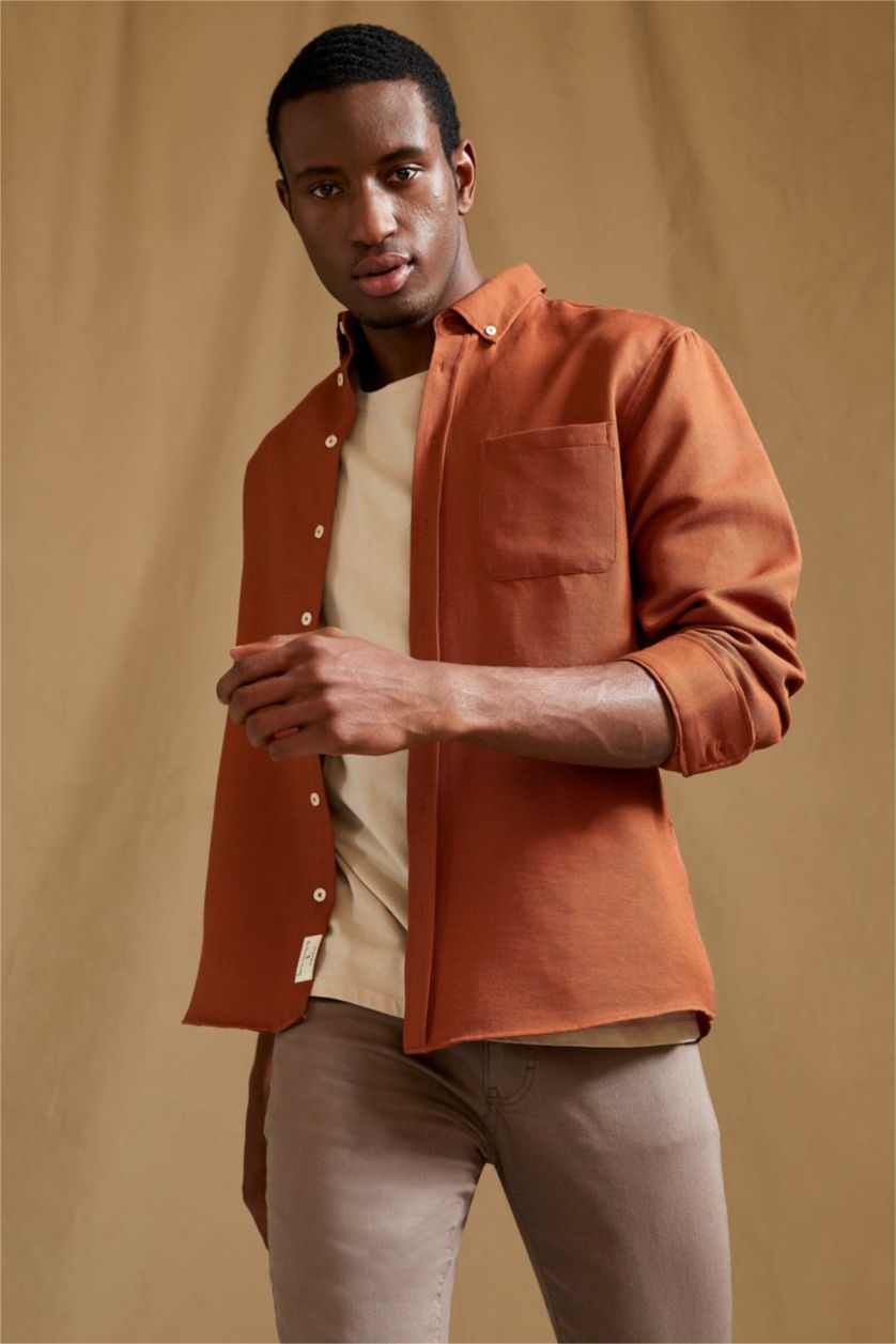 HOMME Marron Foncé Chemises à manches longues Coupe slim raccourcie