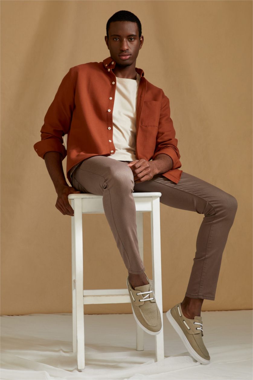 HOMME Marron Foncé Chemises à manches longues Coupe slim raccourcie