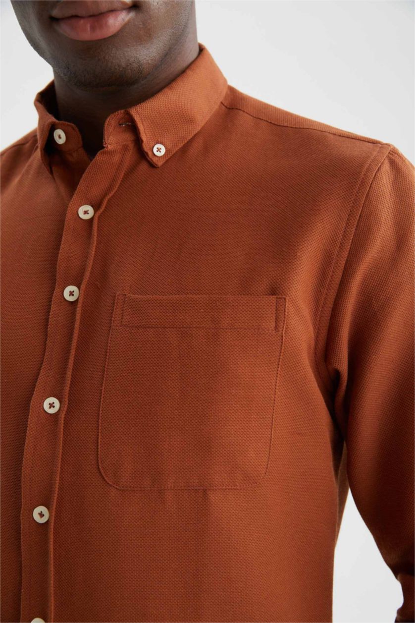 HOMME Marron Foncé Chemises à manches longues Coupe slim raccourcie