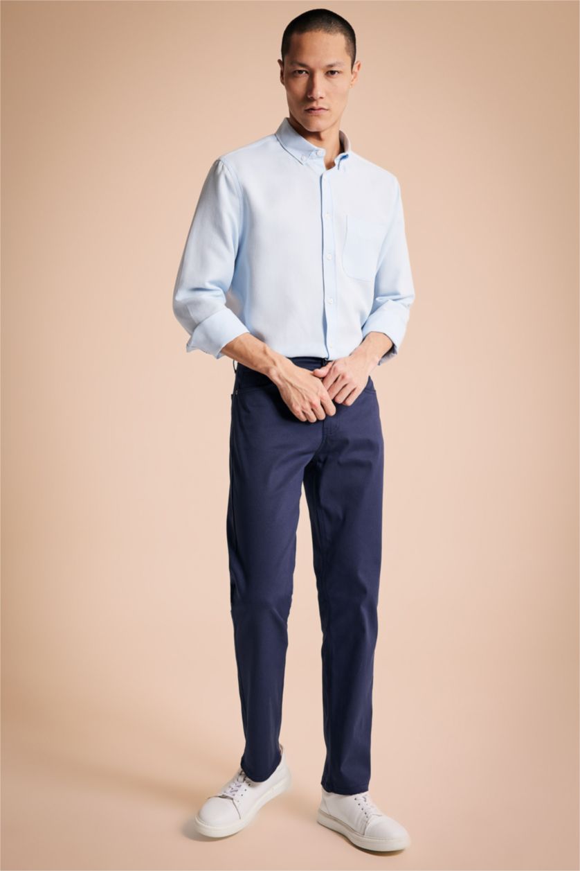 Мужчины Светло-синий Рубашка приталенного кроя с длинным рукавом