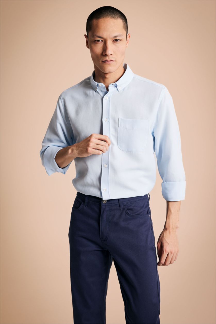 Мужчины Светло-синий Рубашка приталенного кроя с длинным рукавом