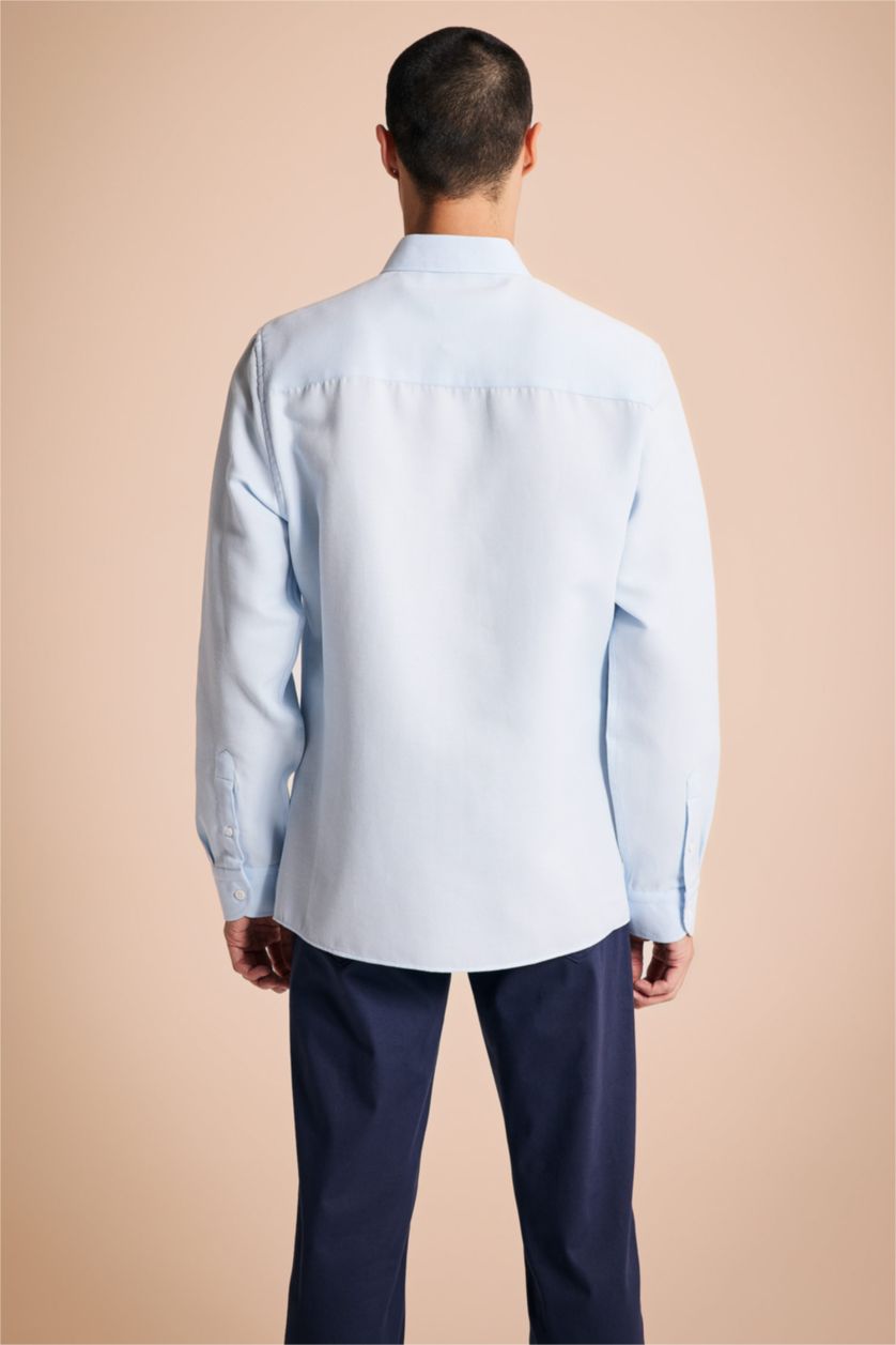 Мужчины Светло-синий Рубашка приталенного кроя с длинным рукавом