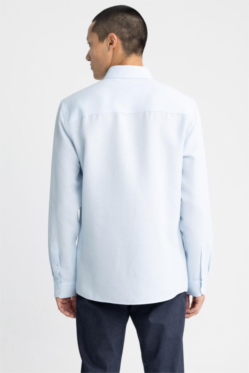 Мужчины Светло-синий Рубашка приталенного кроя с длинным рукавом