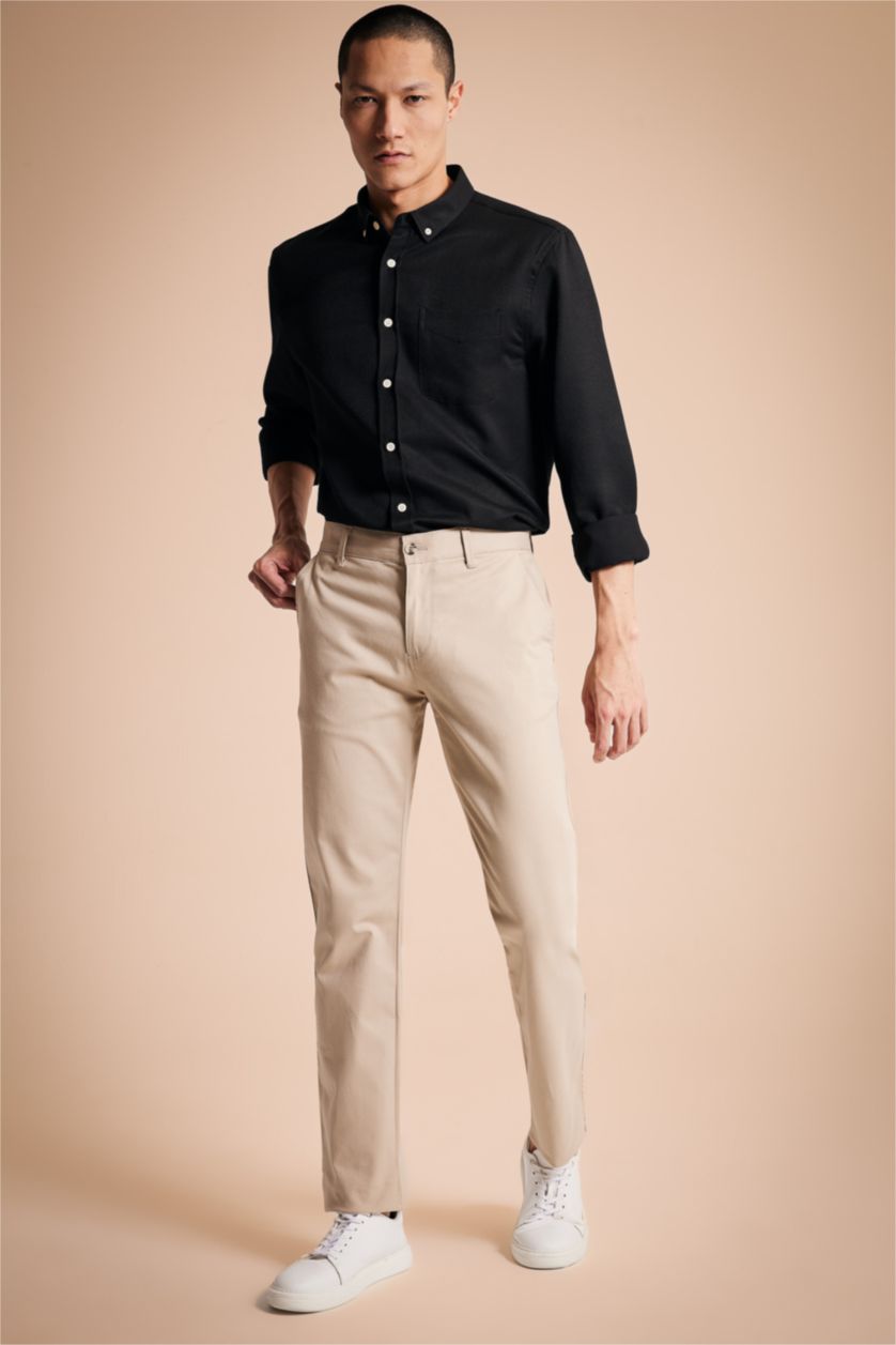 Мужчины Черный Рубашка приталенного кроя с длинным рукавом