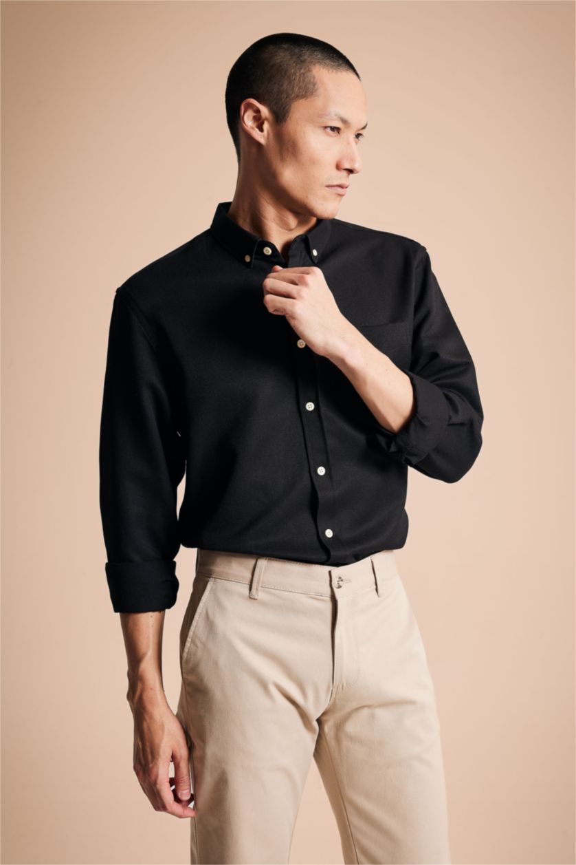 Мужчины Черный Рубашка приталенного кроя с длинным рукавом