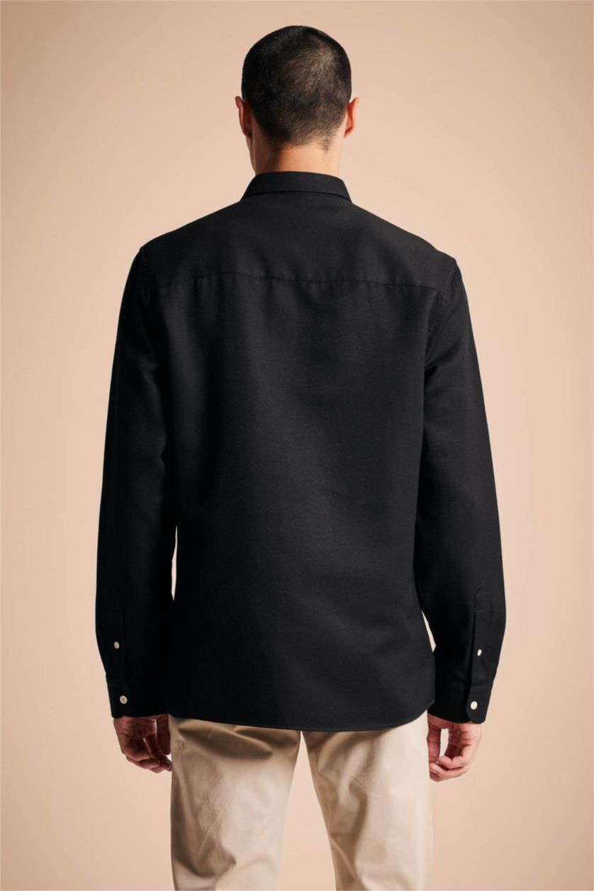 Мужчины Черный Рубашка приталенного кроя с длинным рукавом