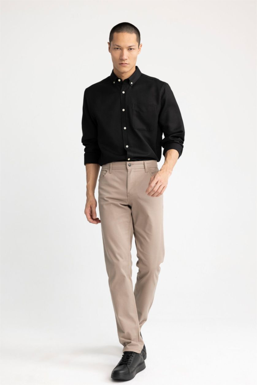 Мужчины Черный Рубашка приталенного кроя с длинным рукавом