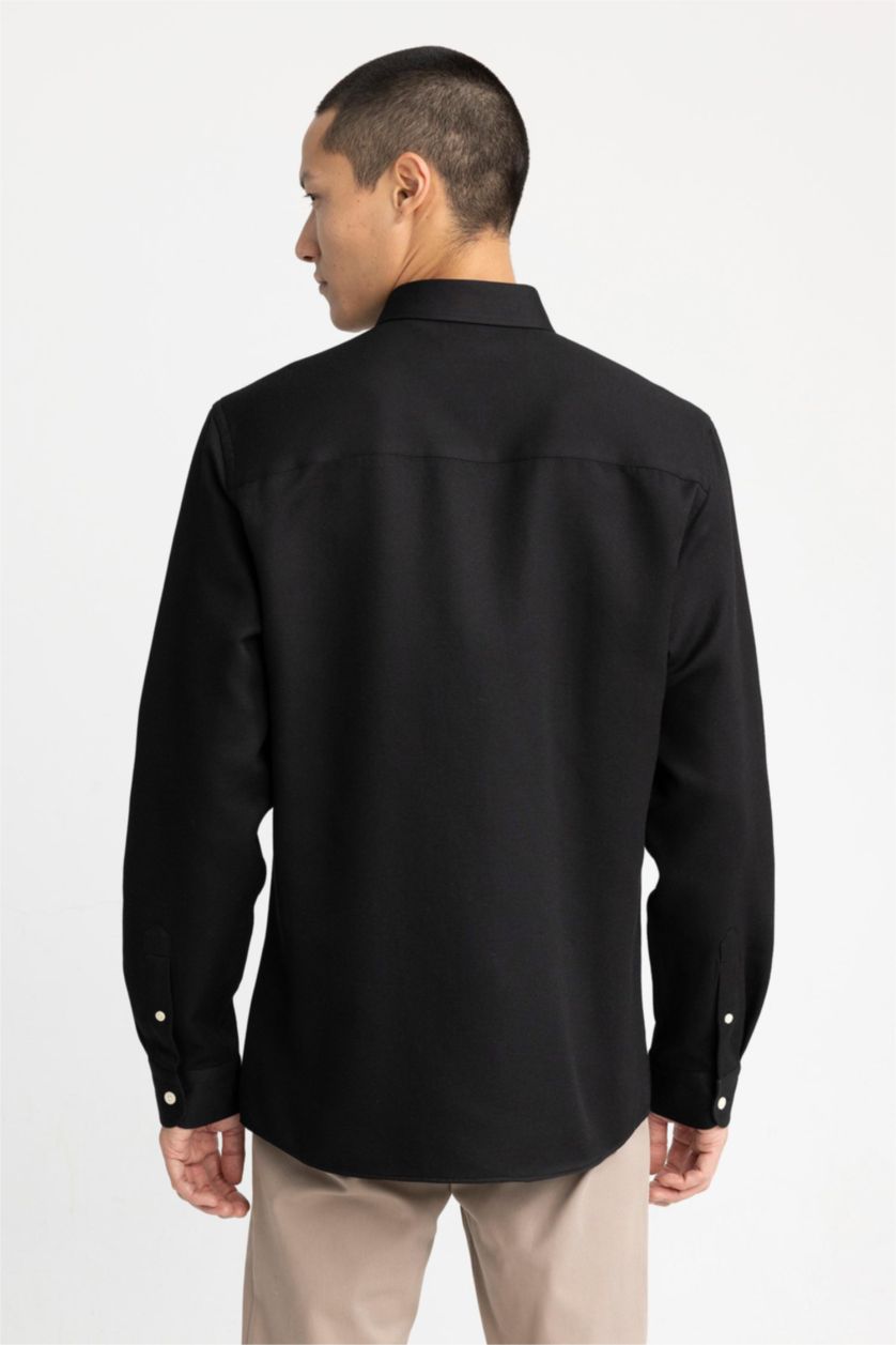 Мужчины Черный Рубашка приталенного кроя с длинным рукавом
