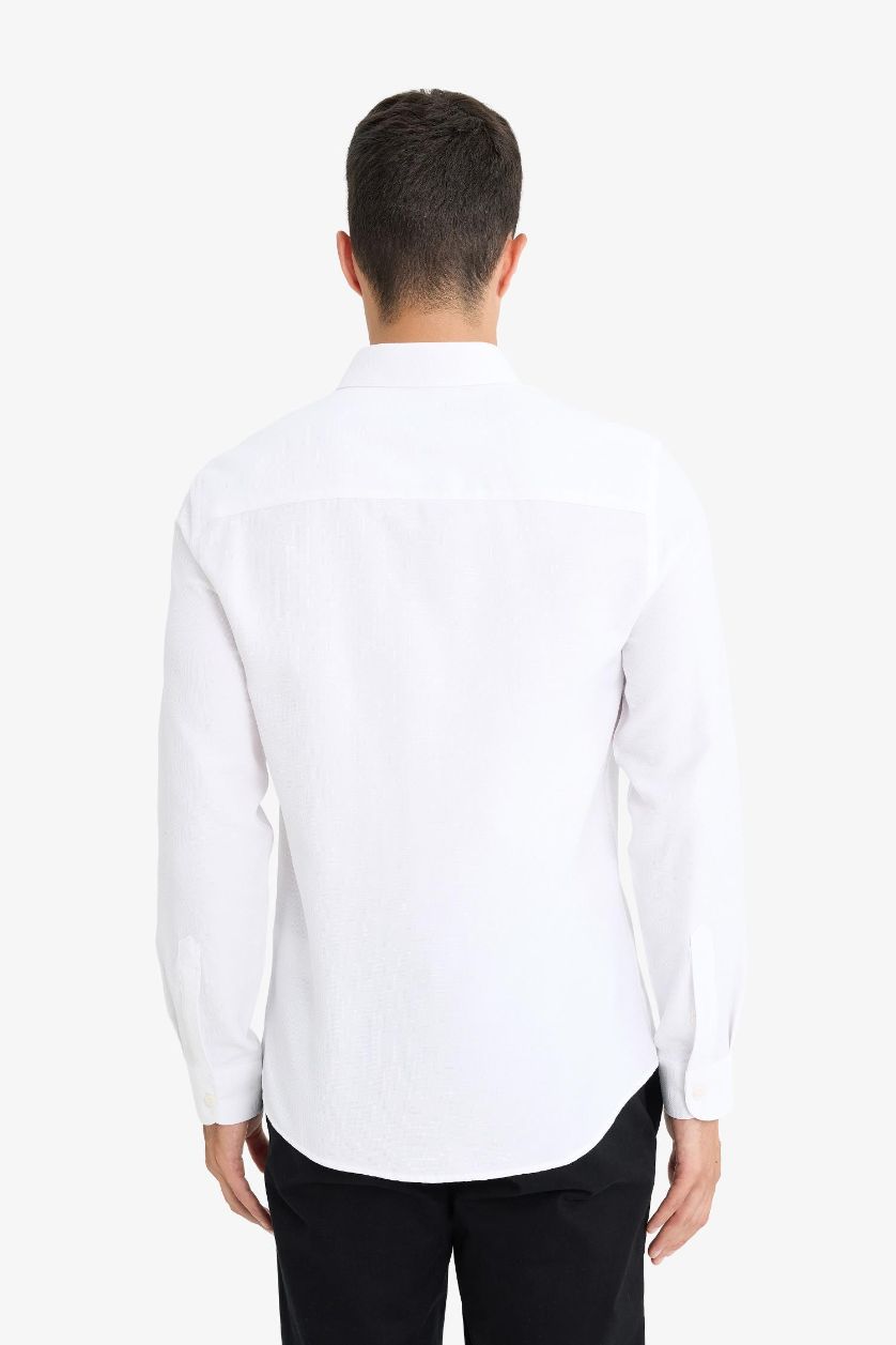 Man White Slim Fit Polo Shirt Long Sleeve Shirt