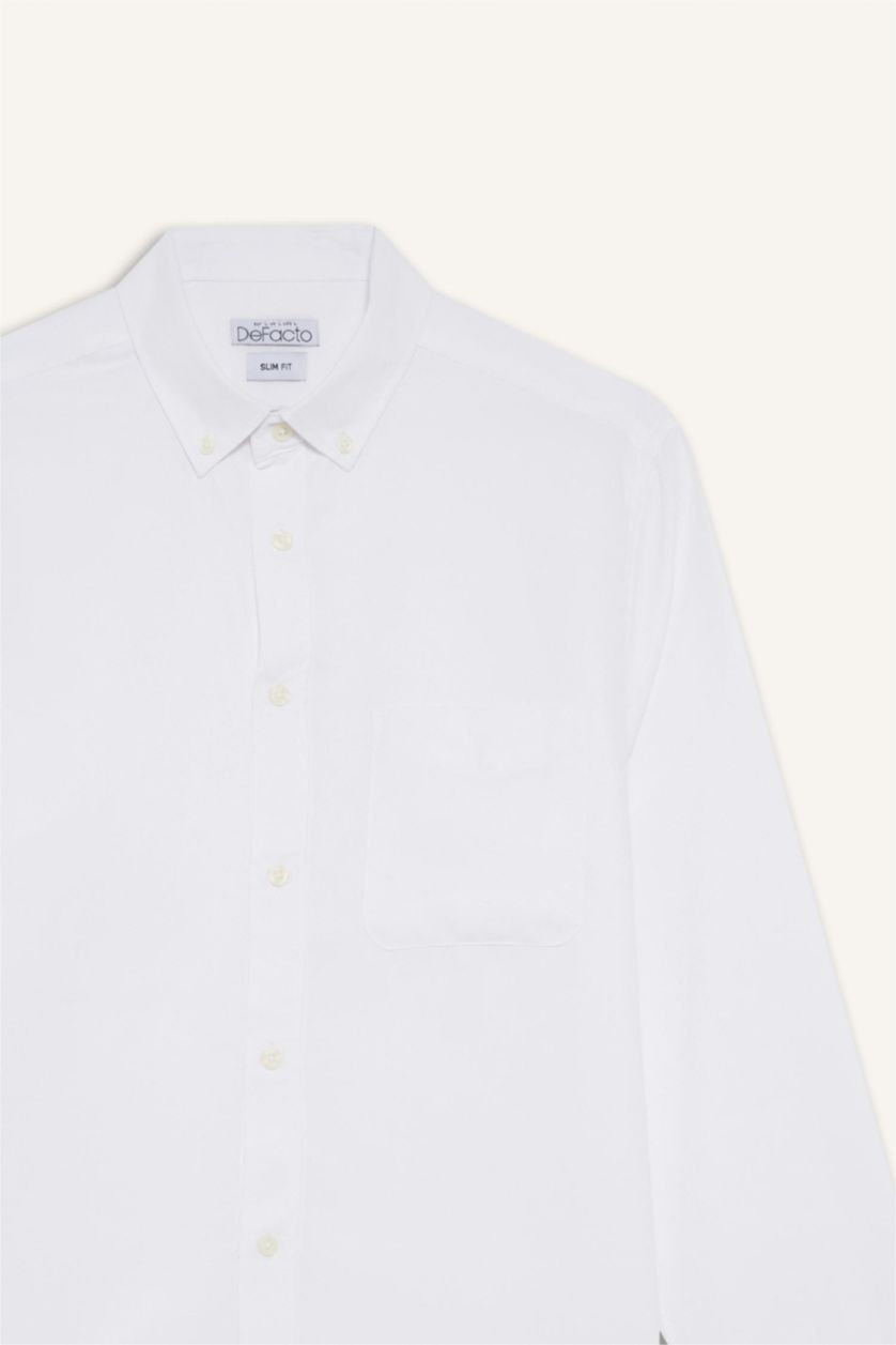 Man White Slim Fit Polo Shirt Long Sleeve Shirt