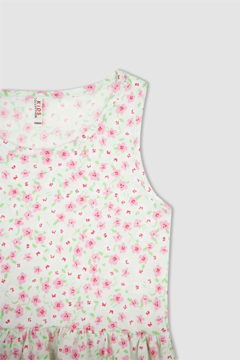 بنات أكوا فستان بناتي صيفي قطن بدون أكمام بنقشة الزهور