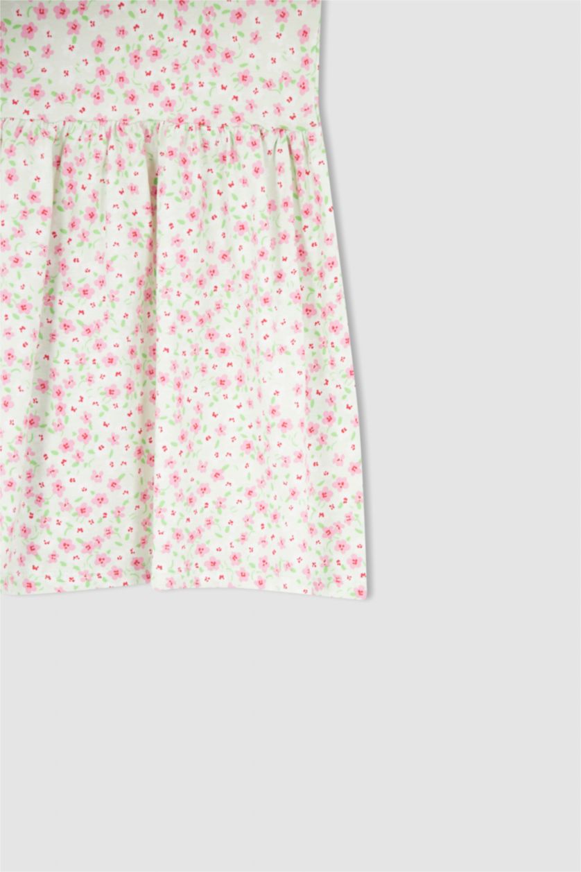 بنات أكوا فستان بناتي صيفي قطن بدون أكمام بنقشة الزهور