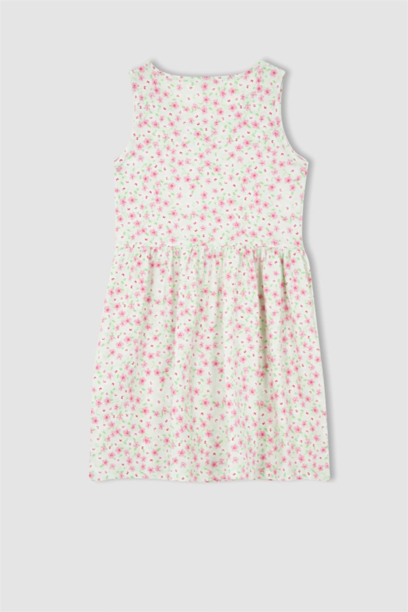 بنات أكوا فستان بناتي صيفي قطن بدون أكمام بنقشة الزهور