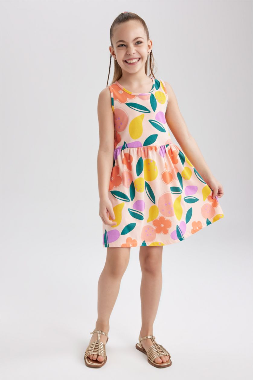 GIRLS & TEENS Pink Girl Patterned Sleeveless Dress