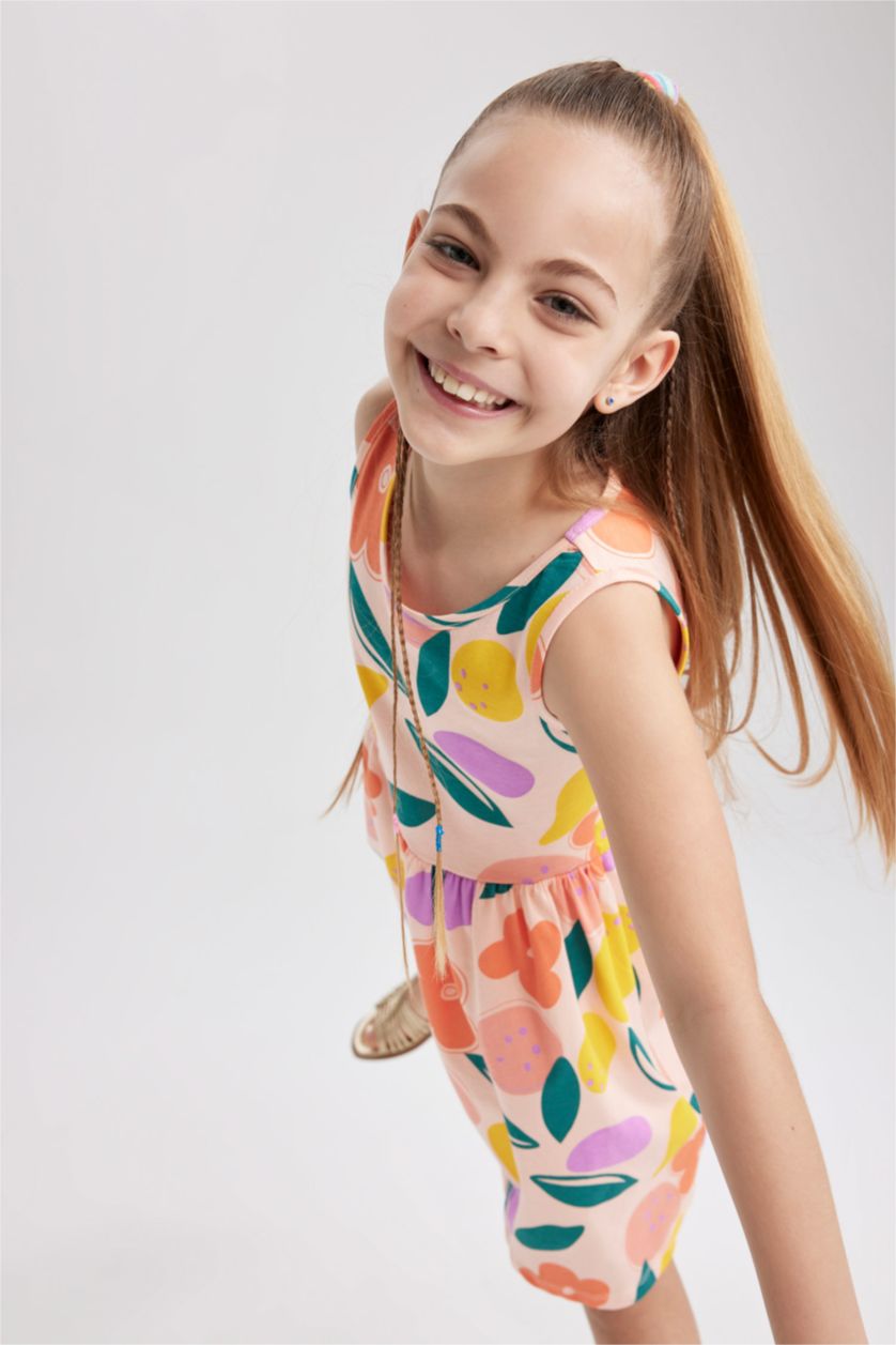 GIRLS & TEENS Pink Girl Patterned Sleeveless Dress