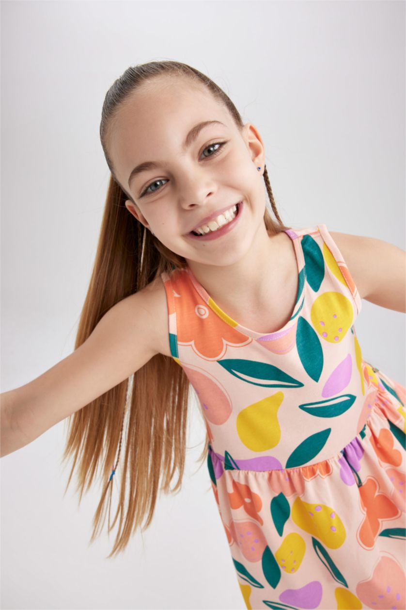 GIRLS & TEENS Pink Girl Patterned Sleeveless Dress