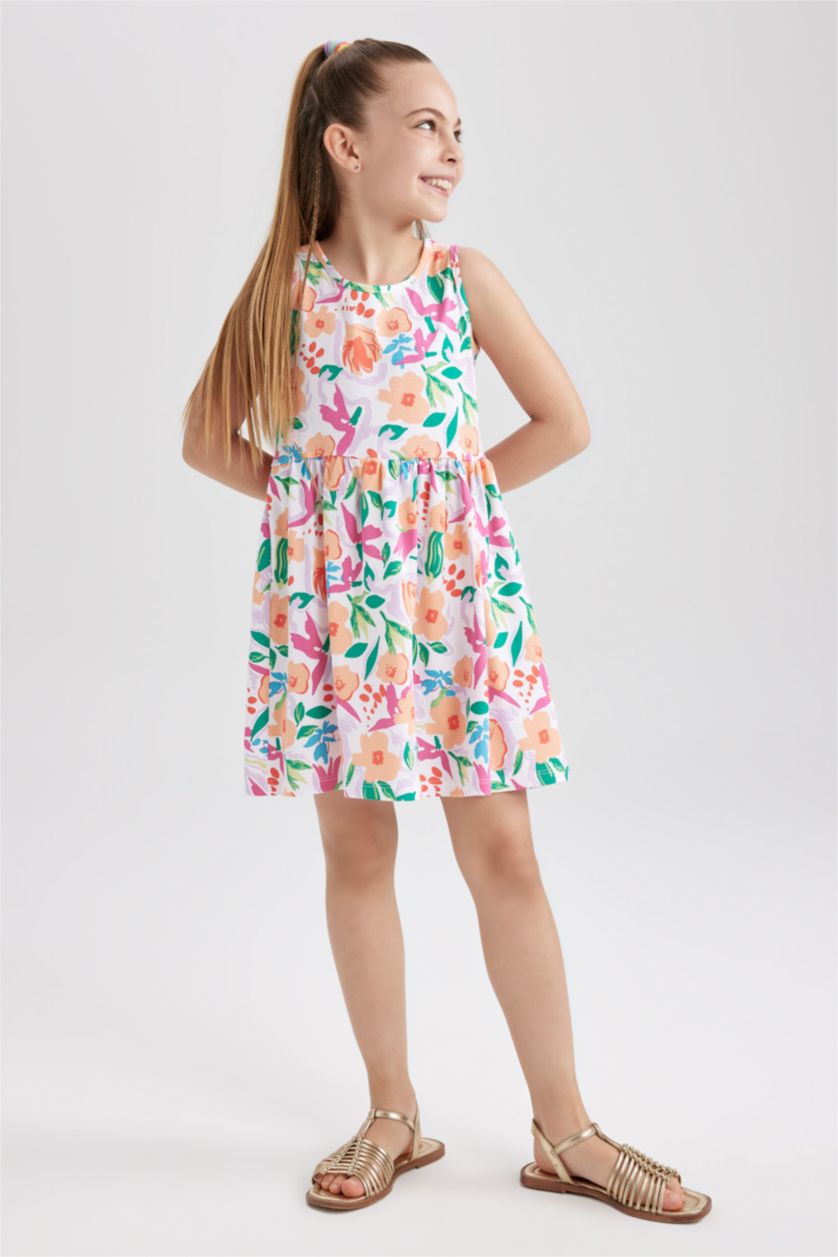 GIRLS & TEENS Pink Girl Patterned Sleeveless Cotton Dress