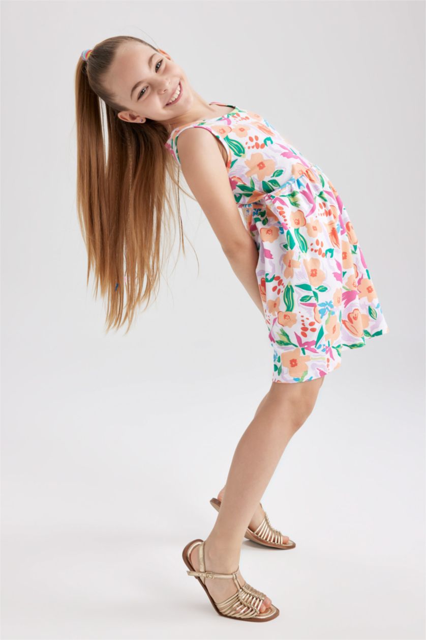 GIRLS & TEENS Pink Girl Patterned Sleeveless Cotton Dress