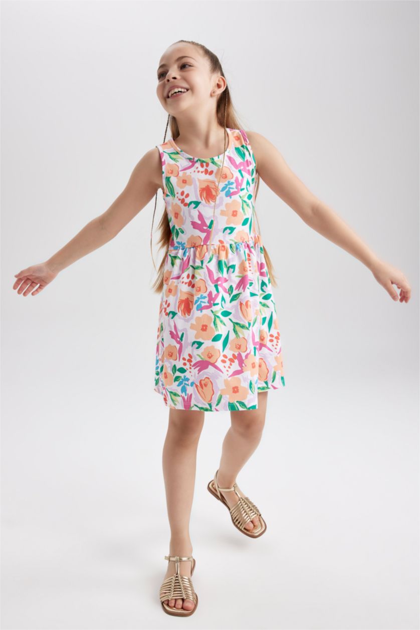 GIRLS & TEENS Pink Girl Patterned Sleeveless Cotton Dress