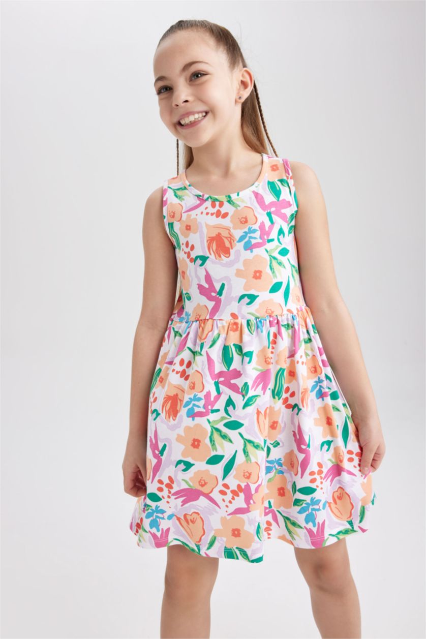 GIRLS & TEENS Pink Girl Patterned Sleeveless Cotton Dress