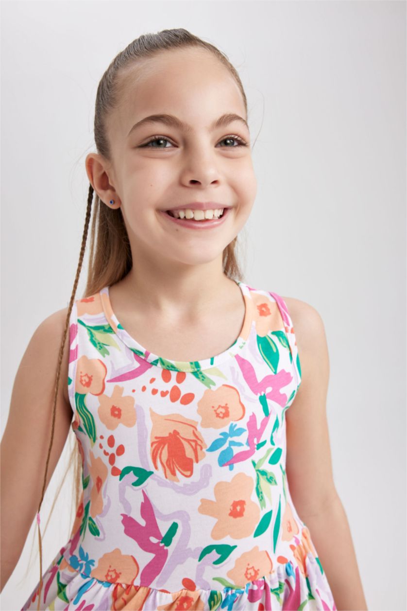 GIRLS & TEENS Pink Girl Patterned Sleeveless Cotton Dress
