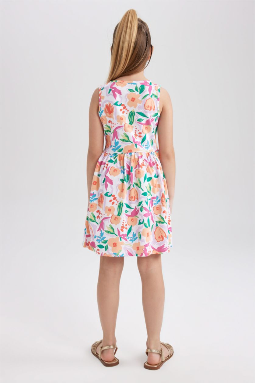 GIRLS & TEENS Pink Girl Patterned Sleeveless Cotton Dress