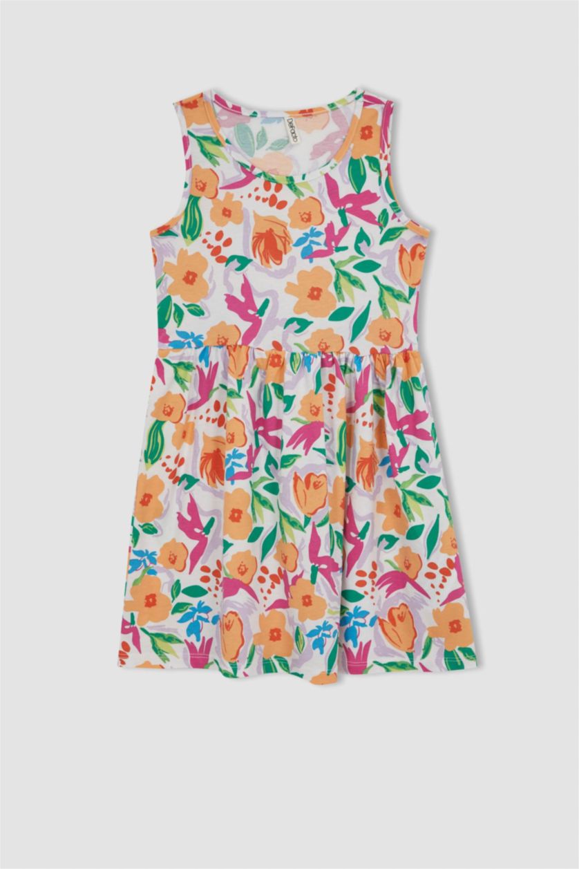 GIRLS & TEENS Pink Girl Patterned Sleeveless Cotton Dress