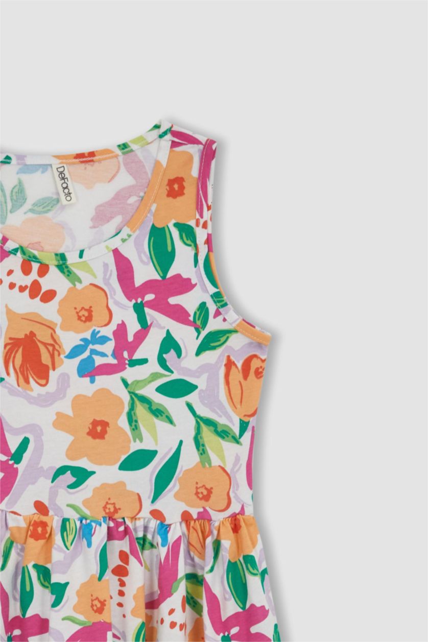 GIRLS & TEENS Pink Girl Patterned Sleeveless Cotton Dress