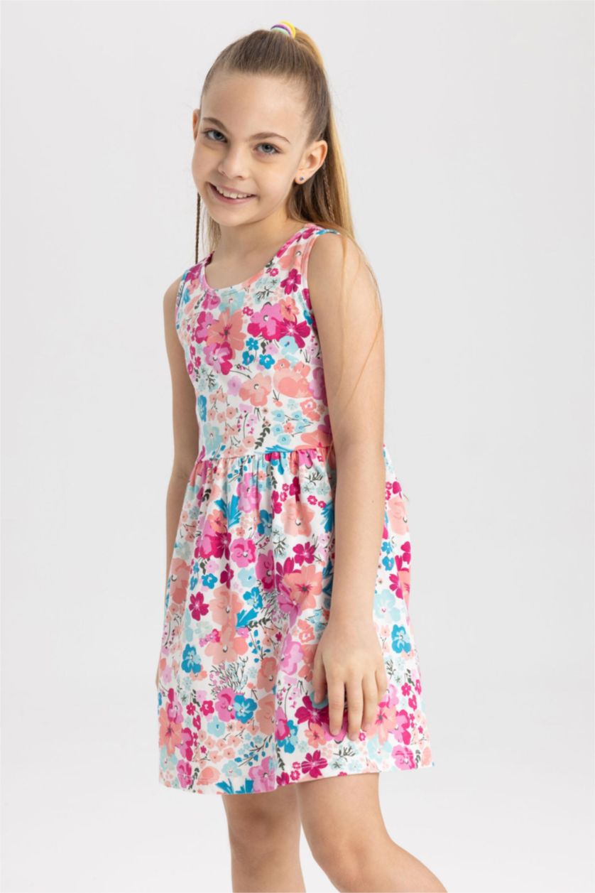 GIRLS & TEENS Pink Girl Patterned Sleeveless Cotton Dress