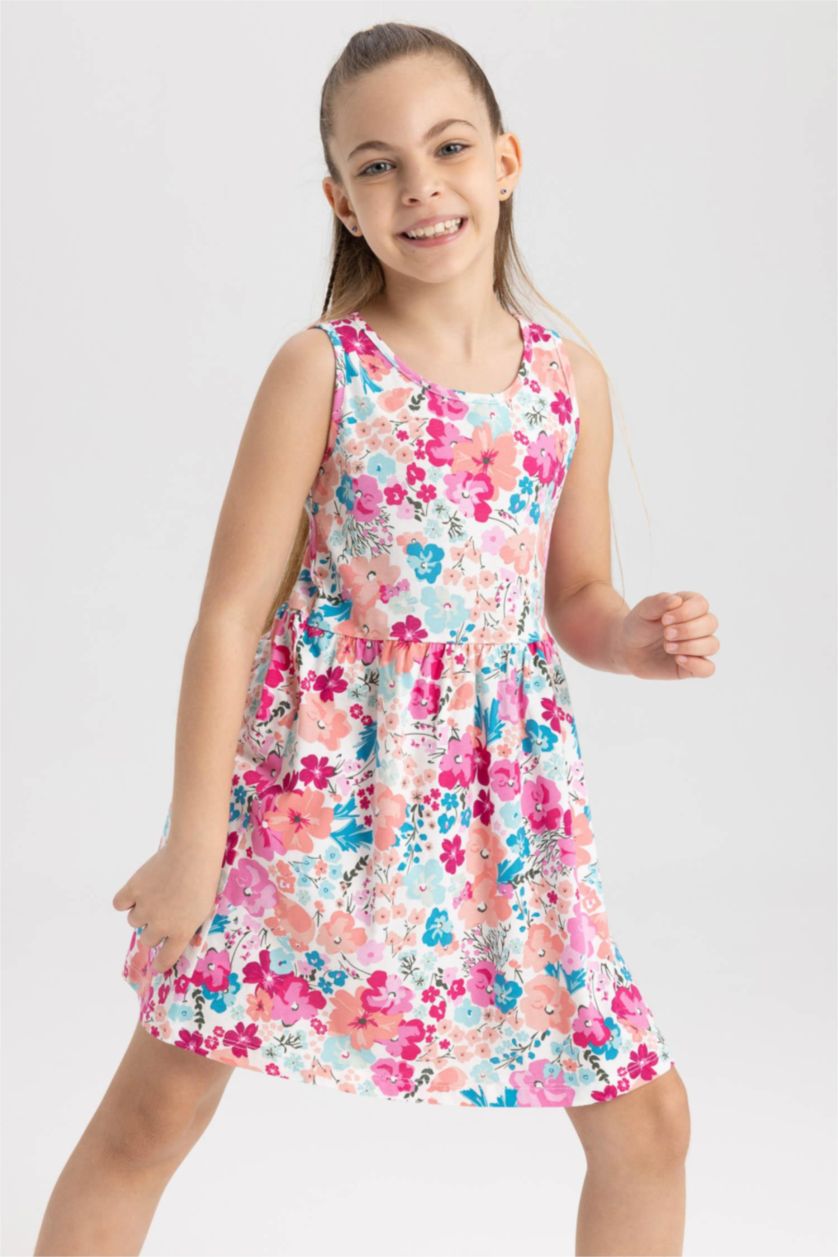 GIRLS & TEENS Pink Girl Patterned Sleeveless Cotton Dress