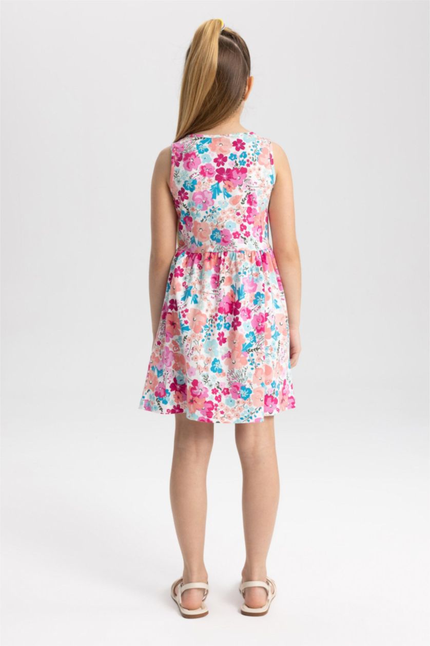 GIRLS & TEENS Pink Girl Patterned Sleeveless Cotton Dress