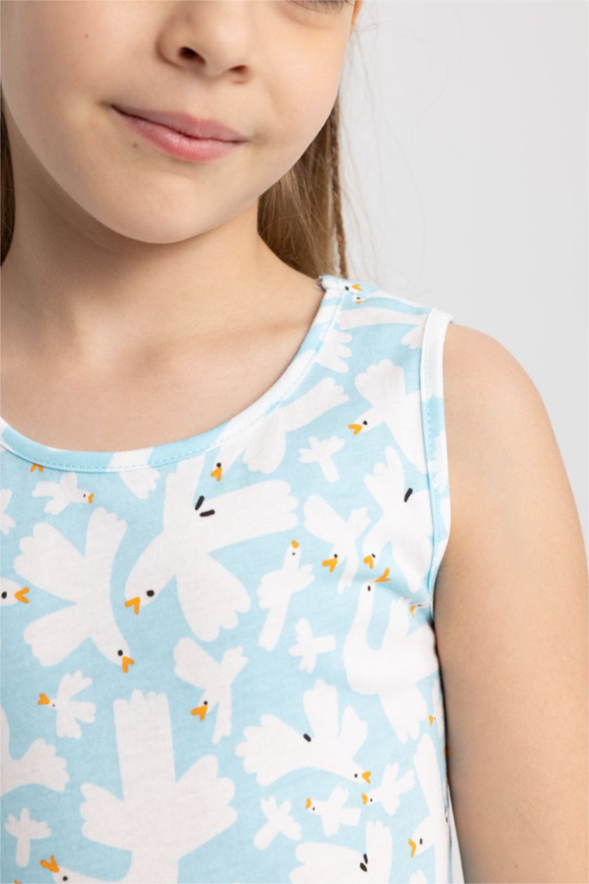 GIRLS & TEENS Light Aqua Girl Patterned Sleeveless Cotton Dress