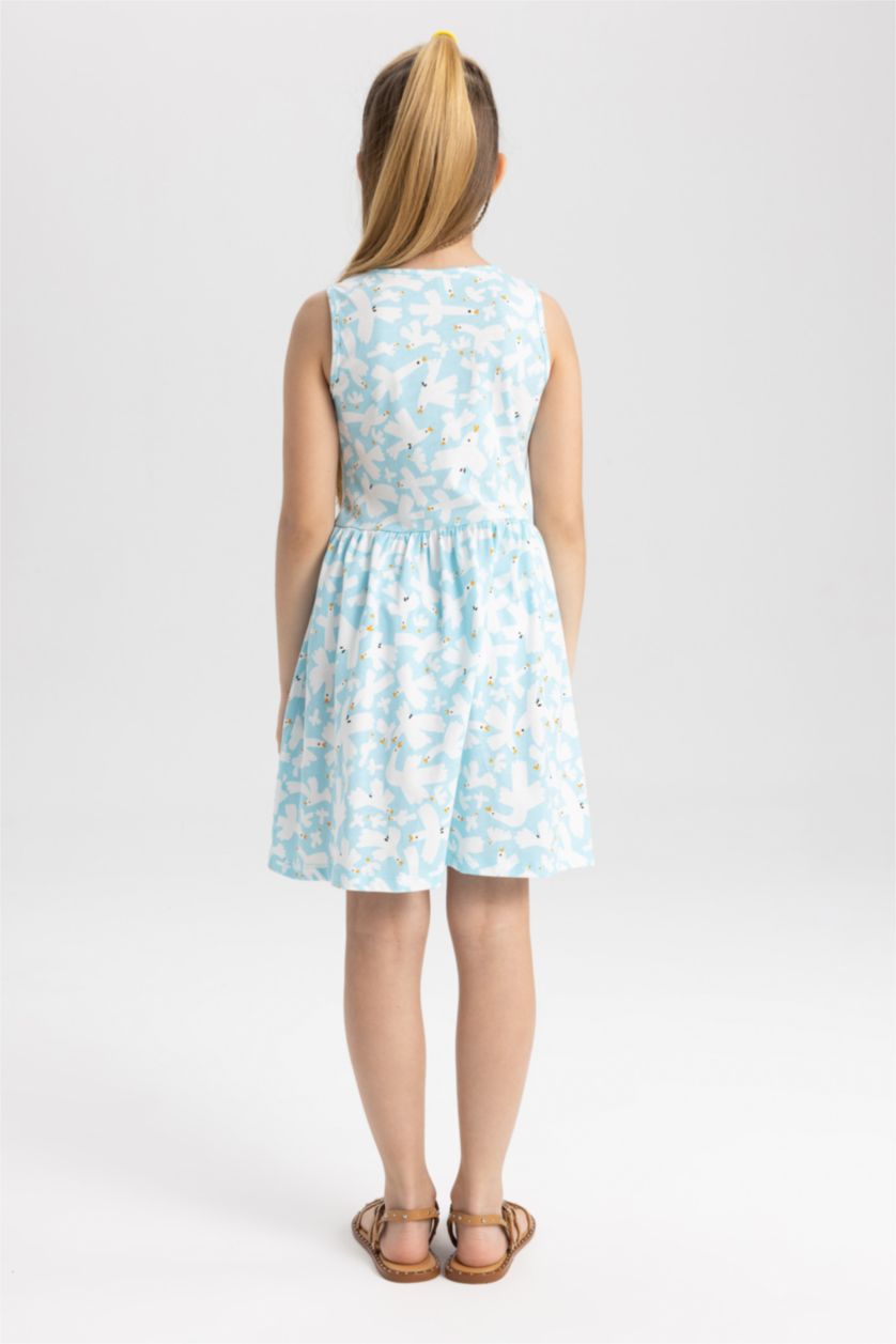 GIRLS & TEENS Light Aqua Girl Patterned Sleeveless Cotton Dress