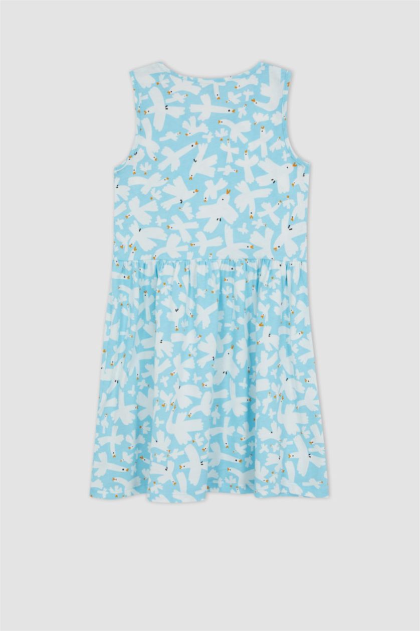 GIRLS & TEENS Light Aqua Girl Patterned Sleeveless Cotton Dress