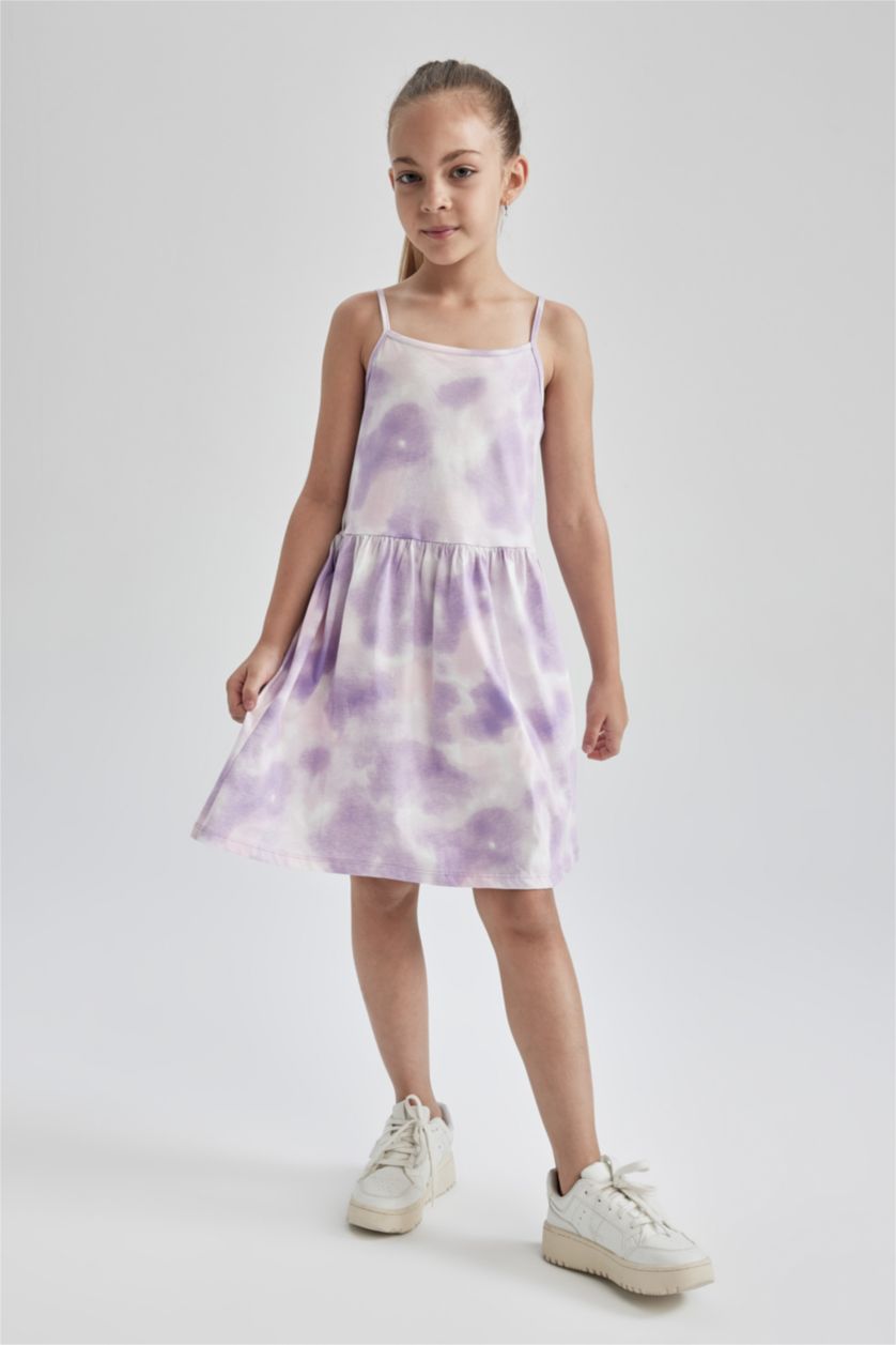 GIRLS & TEENS Light Lilac Girl Regular Fit Batik Patterned Suspender Cotton Combed Cotton Dress