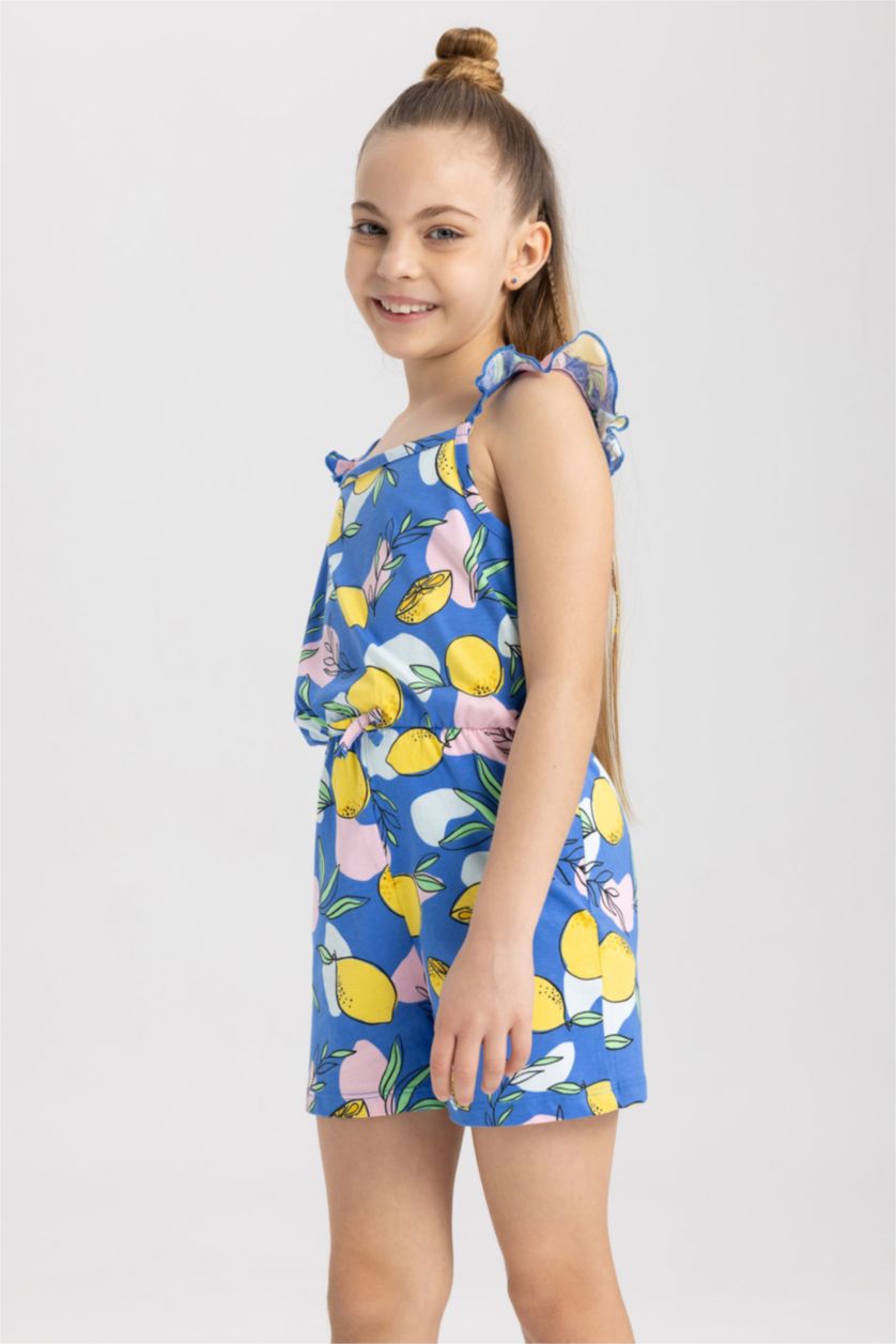 بنات أزرق جمبسوت بناتي قطن بقصة عادية بدون أكمام