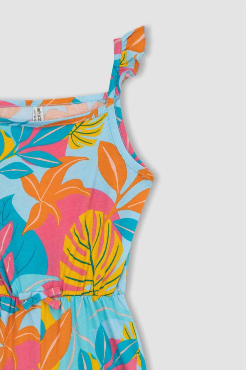 GIRLS & TEENS Light Aqua Girl Patterned Strap Cotton Short Jumpsuit